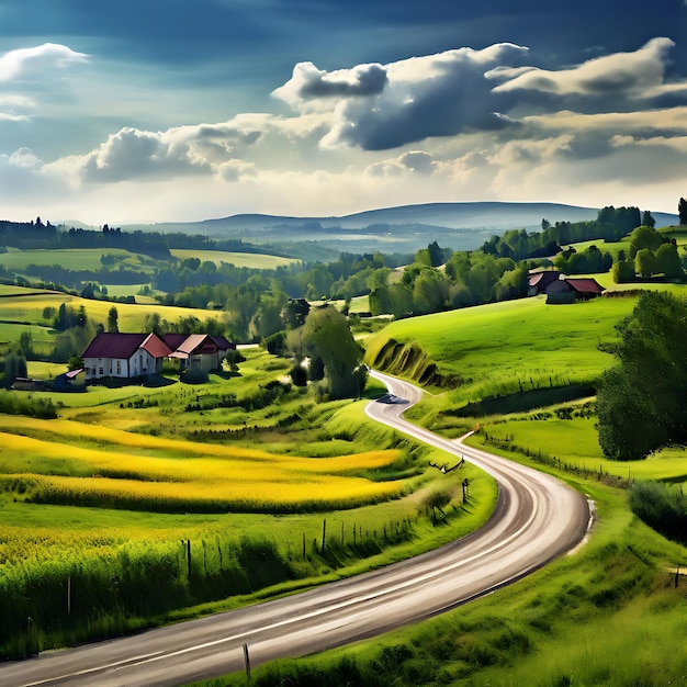 Countryside with a winding road