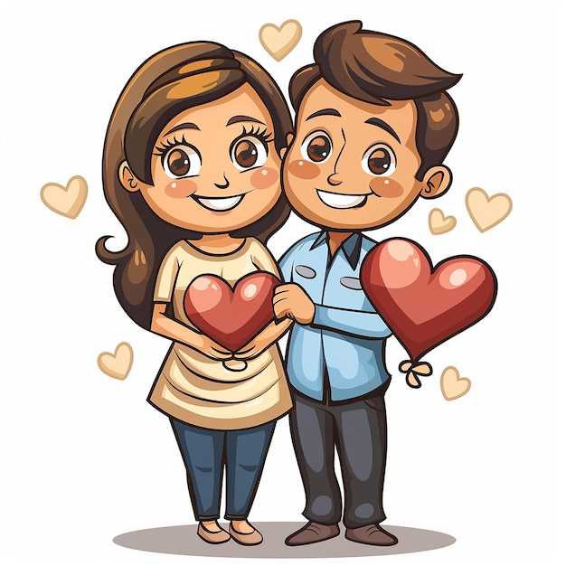 Photo coupe with heart cartoon image