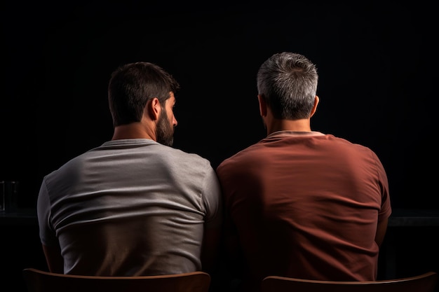 Couple against dark background backs touching symbolizing relationship cooling Beautiful view