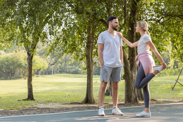 Couple are preparing to exercise.