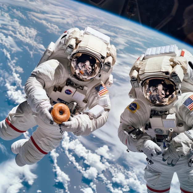 a couple of astronauts with a donut on their back