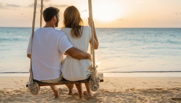 Photo couple on beach holidays family romantic honeymoon