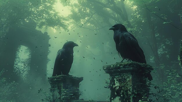 a couple of birds are sitting on a stone in the water