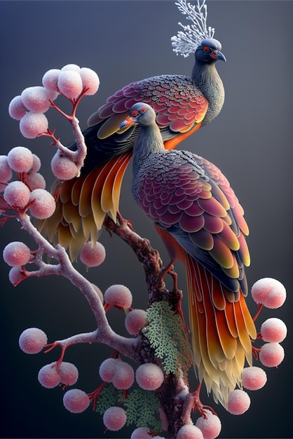 Couple of birds sitting on top of a tree generative ai