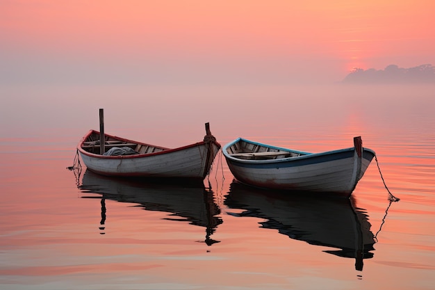 a couple of boats floating on top of a body of water