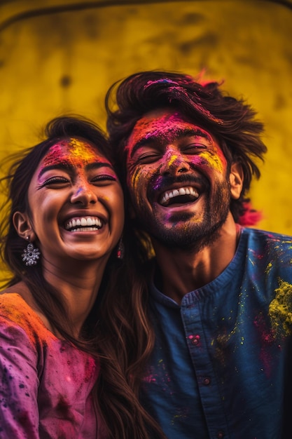 A couple celebrating holi in india