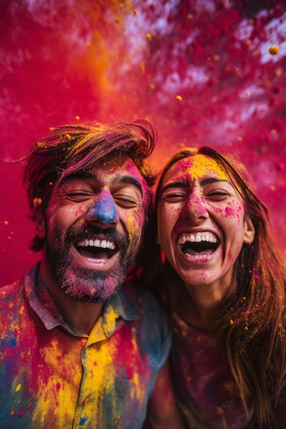 A couple celebrating holi in india