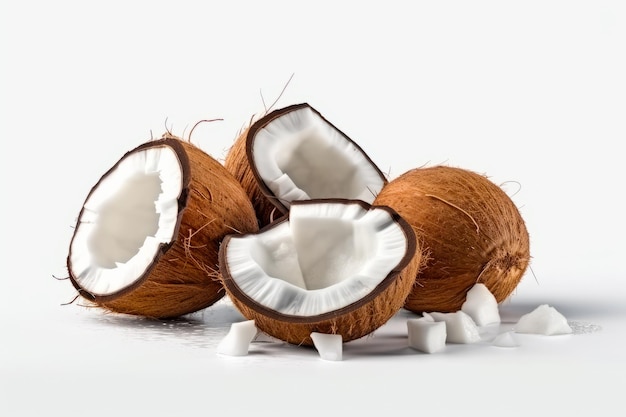 Couple of coconuts sitting on top of white table next to each other Generative AI