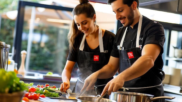 Couple Cooking at Culinary School Couple culinary school cooking