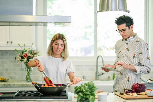 Couple cooking in the kitchen