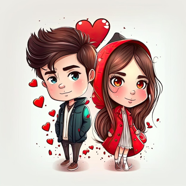 Couple cute cartoon happy valentinelover character illustration white background Made by AIArtificial intelligence