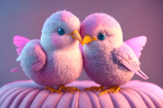 Couple of cute lovebirds in pastel colors valentines day