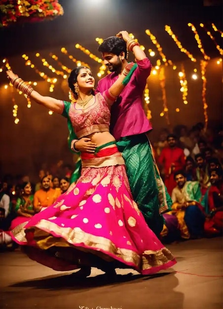 a couple dancing in front of a stage with the words quot dance quot on it