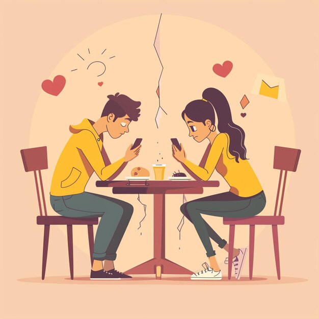 Photo couple dating in cafe flat vector illustrations romantic boy and girl sitting at restaurant table