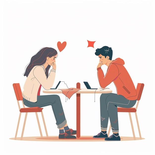 Couple dating in cafe flat vector illustrations Romantic boy and girl sitting at restaurant table