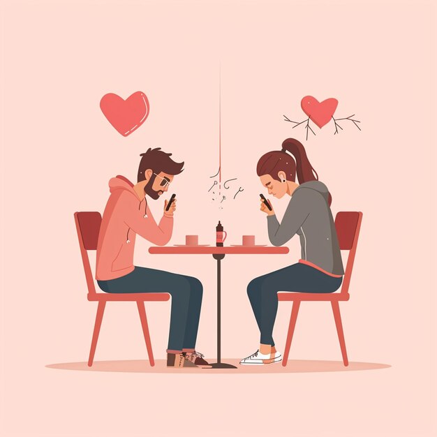 Couple dating in cafe flat vector illustrations Romantic boy and girl sitting at restaurant table