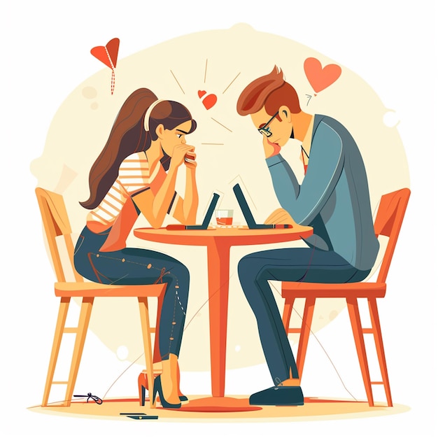 Couple dating in cafe flat vector illustrations Romantic boy and girl sitting at restaurant table