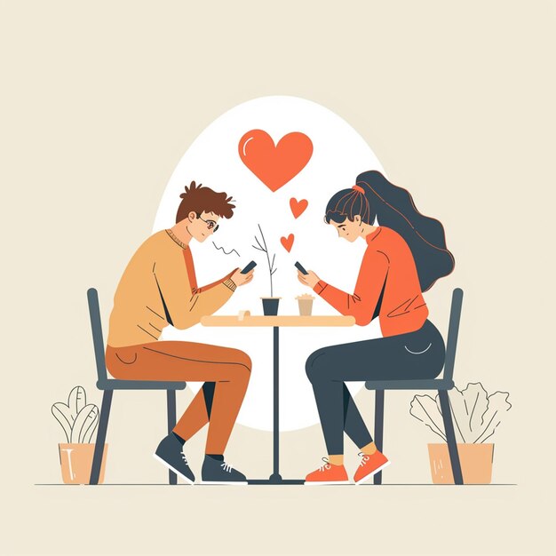 Couple dating in cafe flat vector illustrations Romantic boy and girl sitting at restaurant table