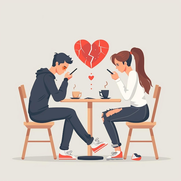 Couple dating in cafe flat vector illustrations Romantic boy and girl sitting at restaurant table