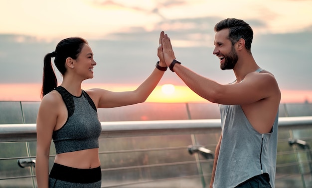 Couple doing sport on the street