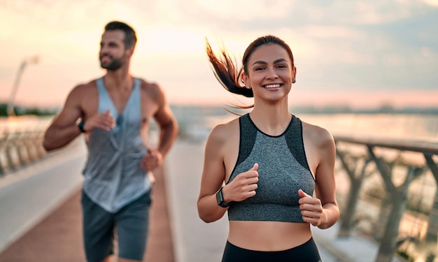 Couple doing sport on the street