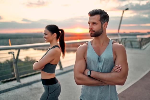 Couple doing sport on the street