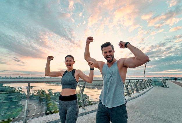 Couple doing sport on the street