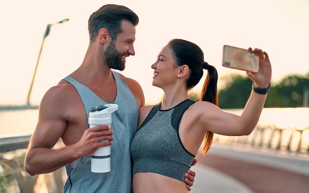 Couple doing sport on the street