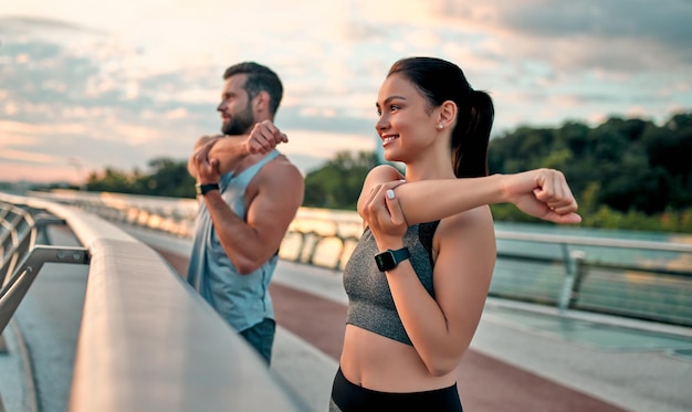 Couple doing sport on the street