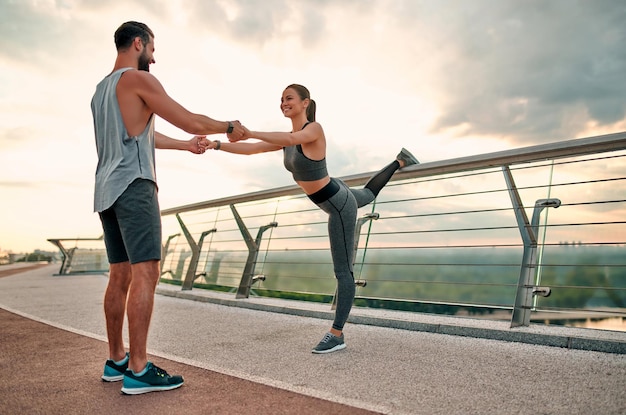 Couple doing sport on the street