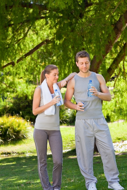 Couple drinking water