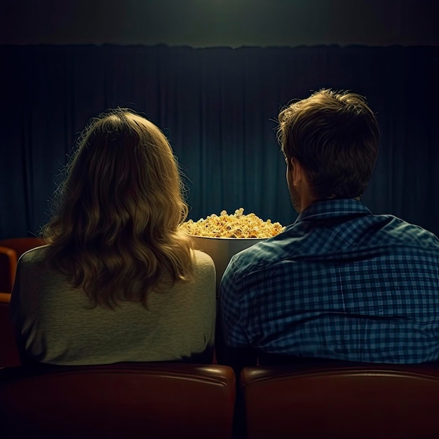 Couple eating popcorn on the couch