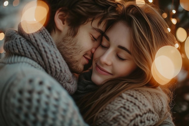 Couple Embracing in a Warm Winter Hug