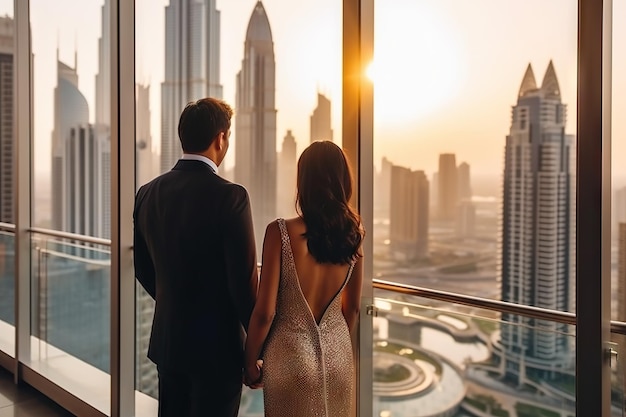 Couple enjoying Dubai skyline Generative AI