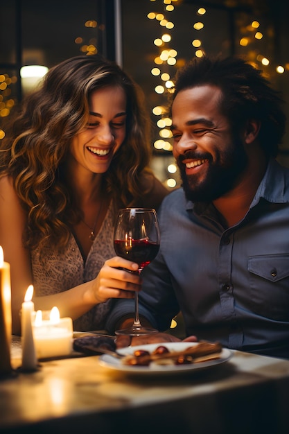 Couple enjoying Hanukkah with wine and candles