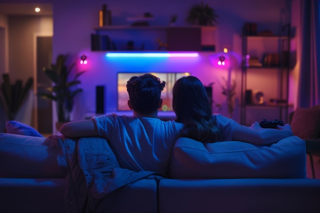 Couple Enjoying a Movie Night Together