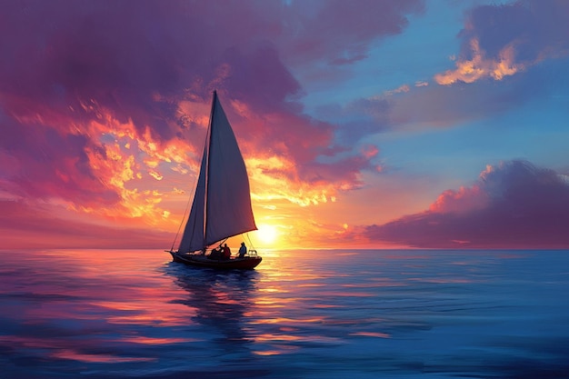 A couple enjoying a romantic sunset on a sailboat