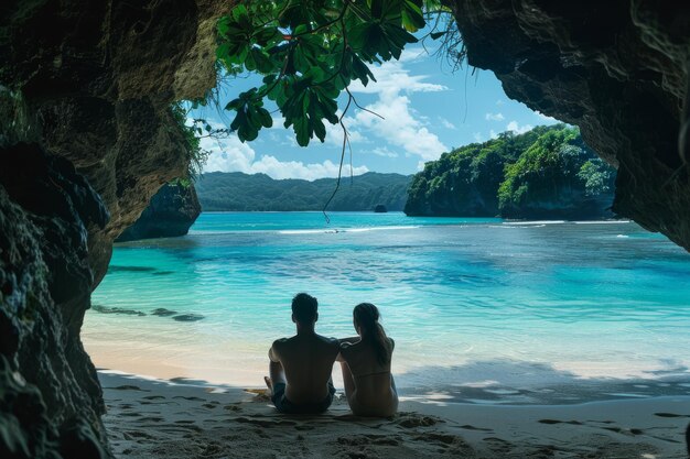 Photo couple enjoying a secluded beach paradise