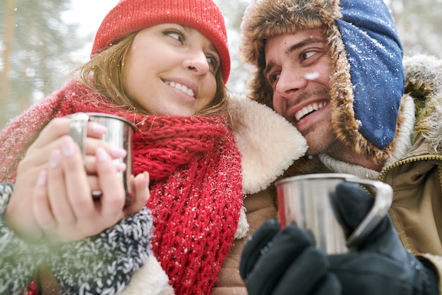 Couple Enjoying Tea in Winter