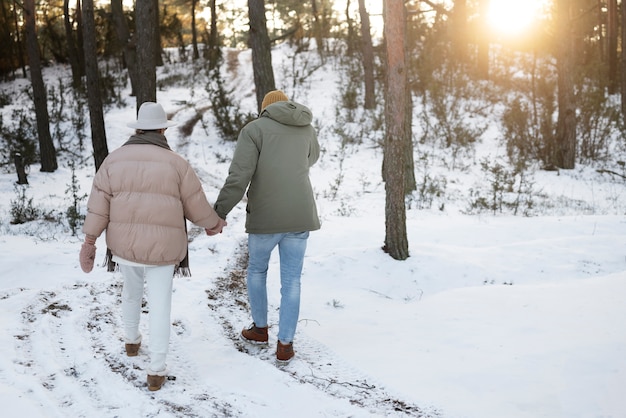 Couple enjoying their winter camp