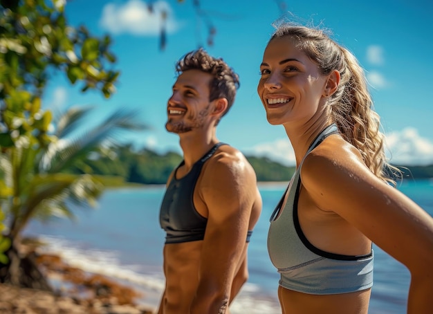 Photo couple enjoying tropical beach vacation