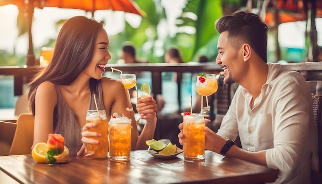 a couple enjoys drinks with a man and woman