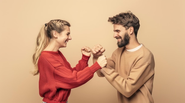 Photo couple exchanging elbow bump