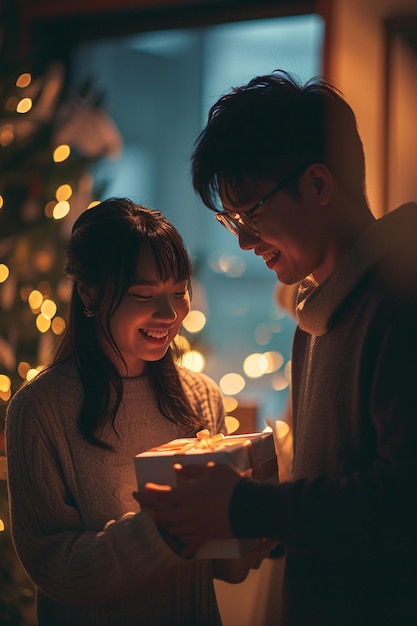 a couple exchanging gifts on White Day