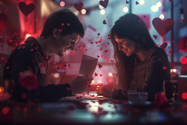 Photo couple exchanging heartfelt letters on valentines