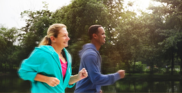 Photo couple exercise wearing happiness healthy concept