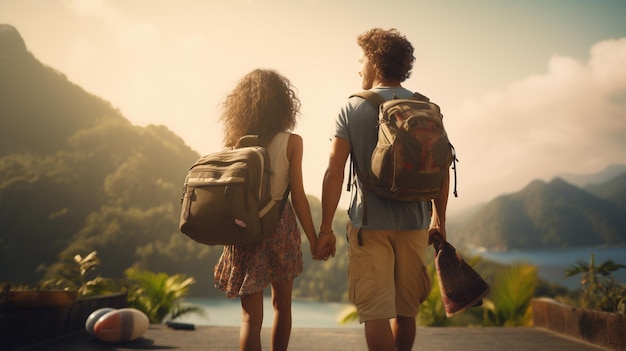 Couple family traveling together