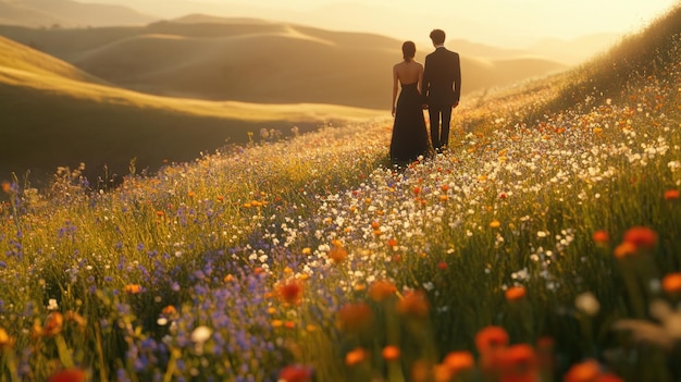 Photo couple in a field of flowers