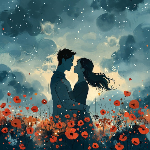 a couple in a field of flowers