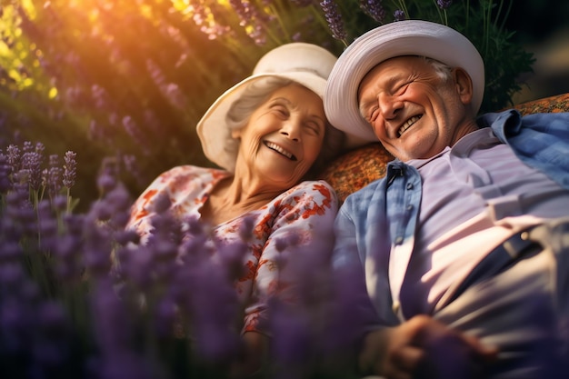 A couple in a field of purple flowers